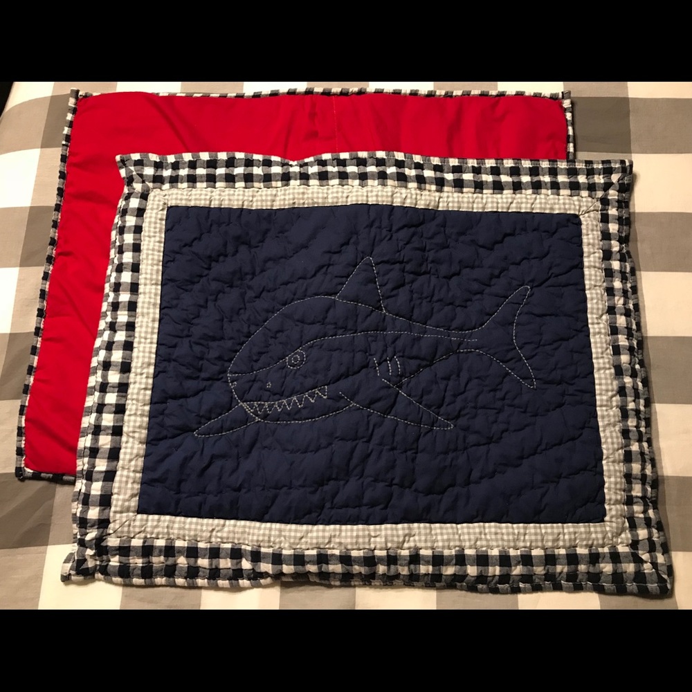 Pottery barn kids quilted pillow case shark boy